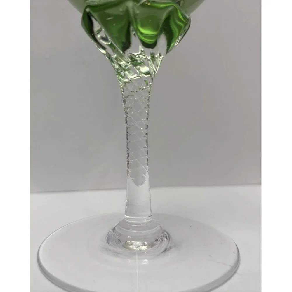 Sasaki Hawthorne Jade Water Goblets Green Clear Twist Vintage Set of 6 Japan